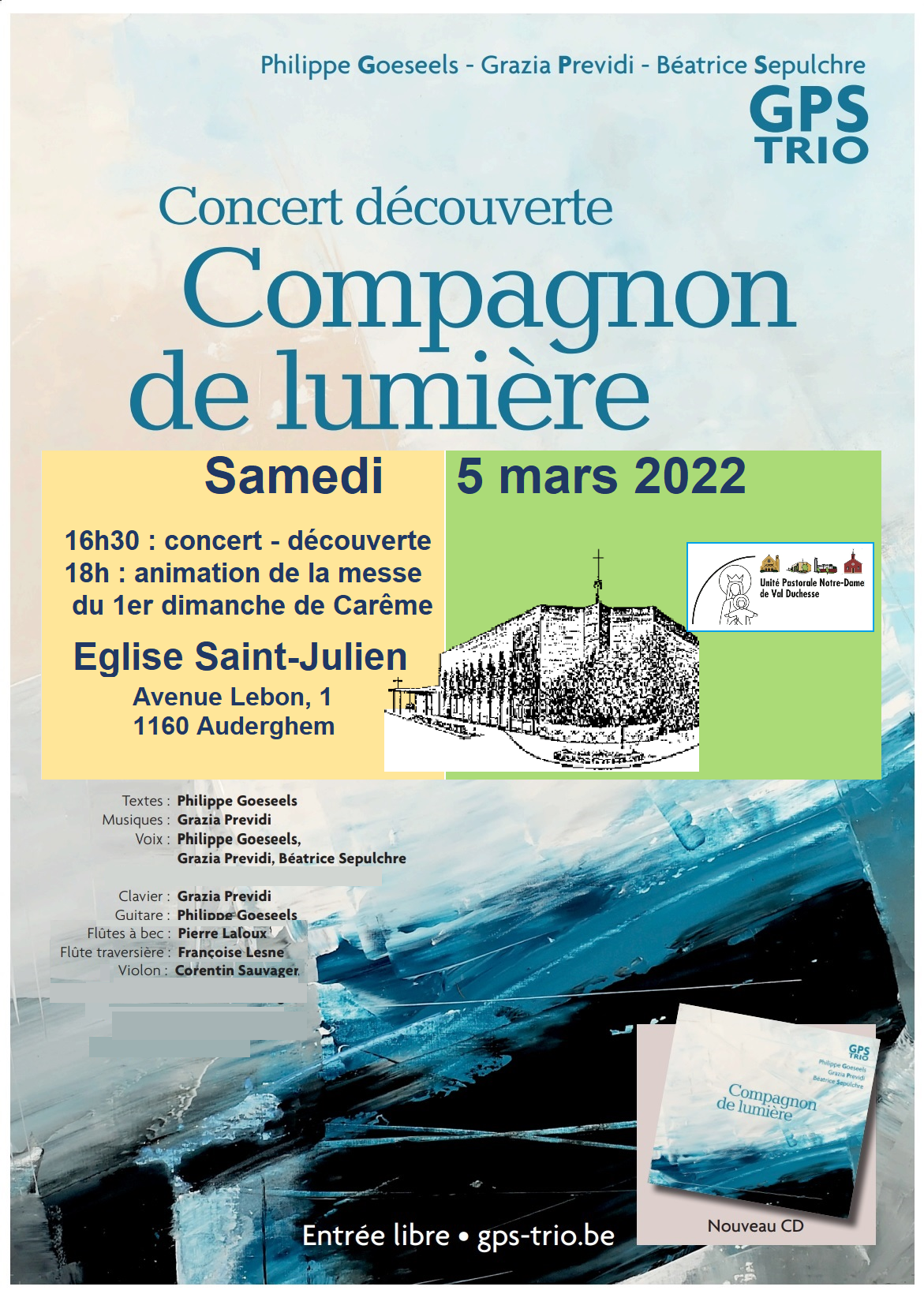 Concert-prière du Trio GPS le 5 mars à 16h30 à St-Julien