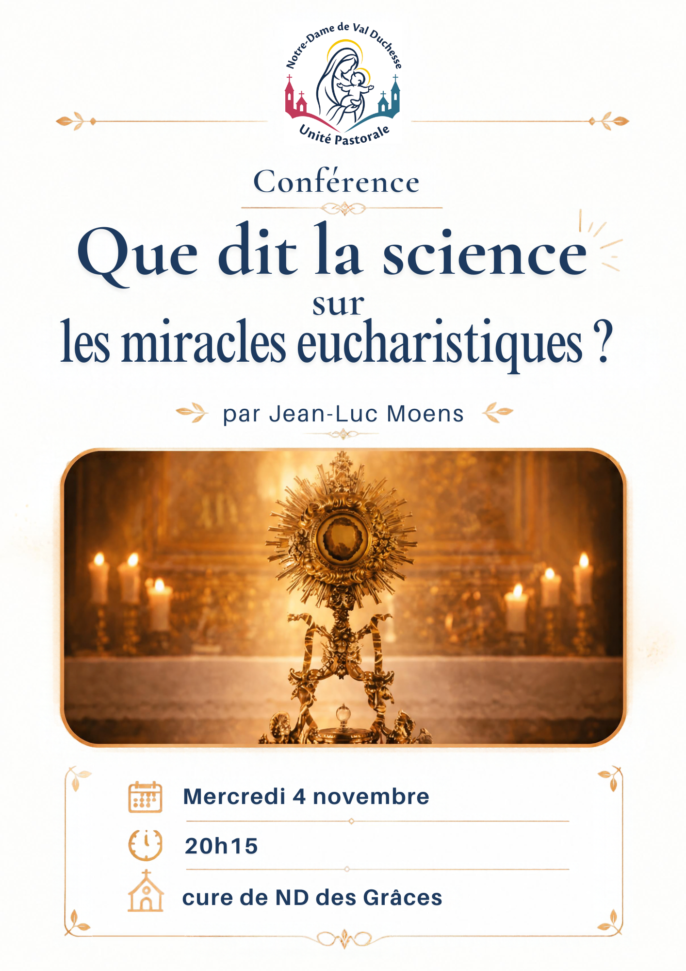 Jean-Luc Moens, introduction au festival Venite Adoremus - " Que dit la science sur les miracles eucharistiques ? " @ église Notre-Dame des Grâces