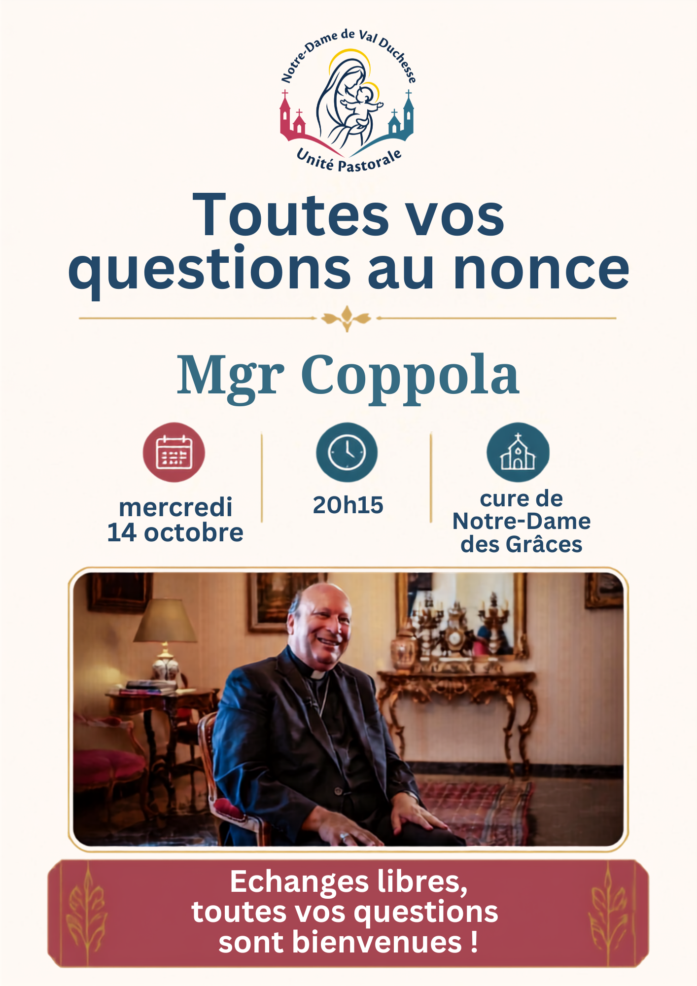 Questions - réponses ouvertes au nonce, Mgr Coppola @ église Notre-Dame des Grâces